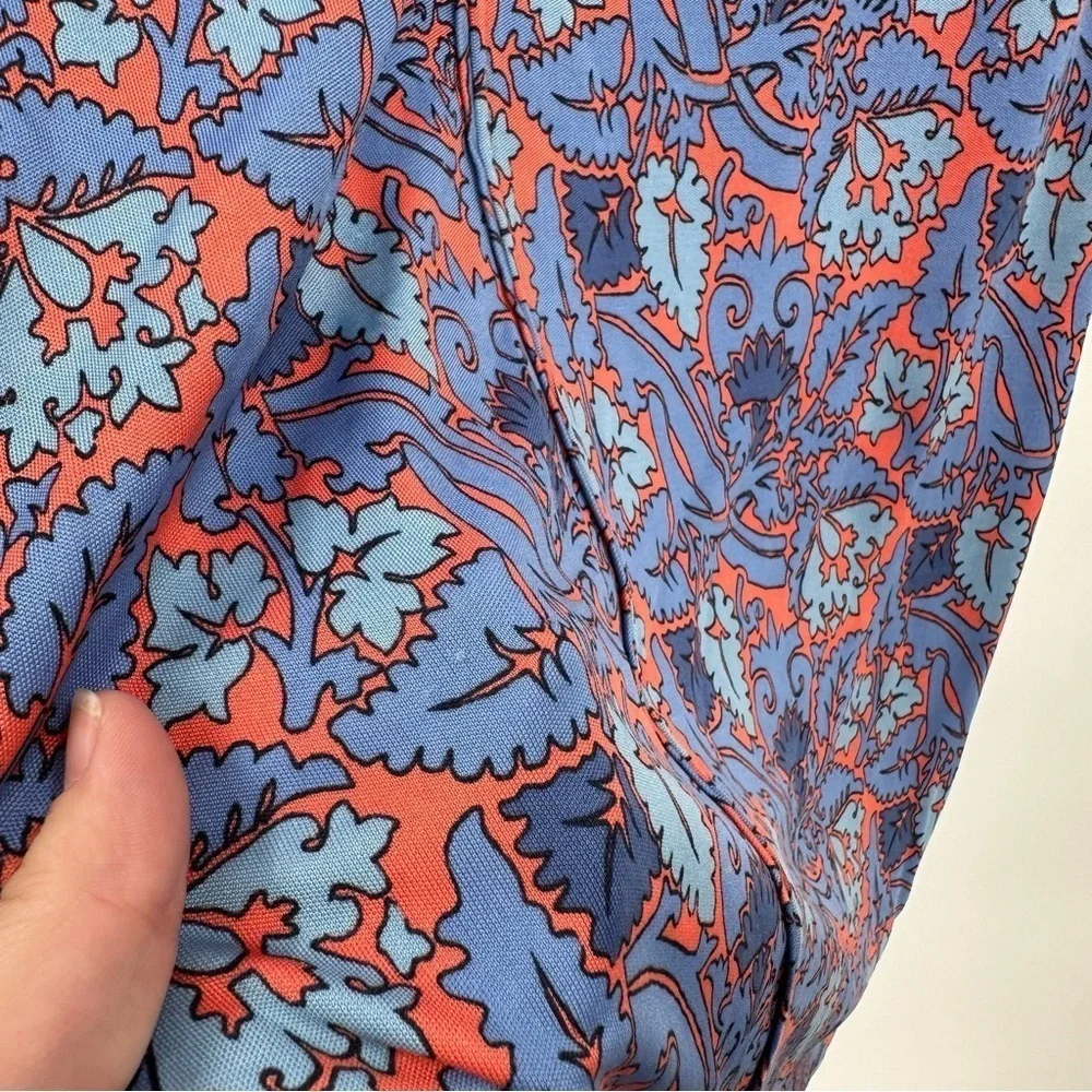 Tory Burch Dress 100% Silk Sheath Sleeveless V-Neck‎ Floral Blue and Coral Small